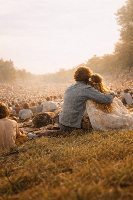 A couple embracing, looking out over a warm sunset — a life well lived together